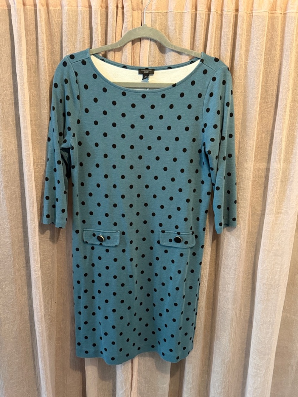 Ann Taylor Teal Midi Dress with Black Polka Dots
